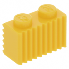 LEGO kocka 1x2 rács mintával, sárga (2877)